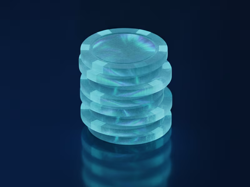 A small neat stack of teal Aurora Coins