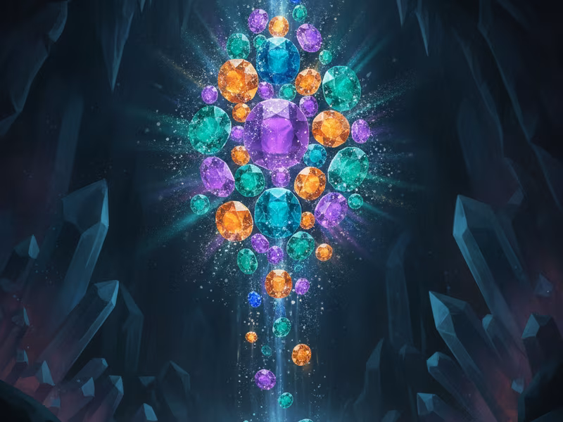 Borealis Gems slot game cover with luminous gemstones in a crystal cave